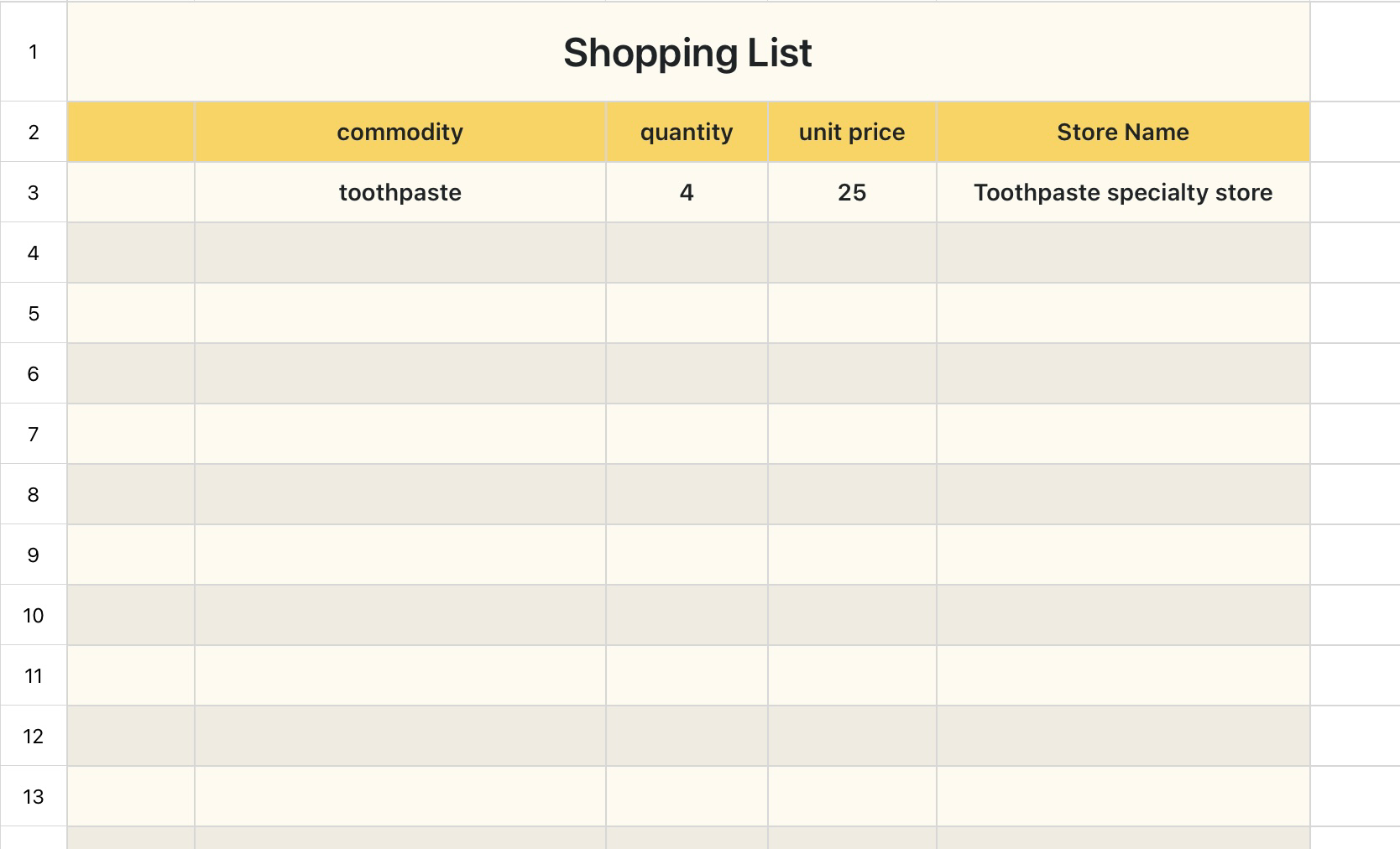 Shopping list 1